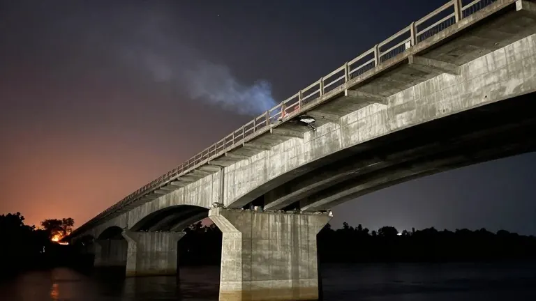 Illustration for: Pivdennyi Bridge damaged as Russia fires 16 ballistic missiles at Ukraine
